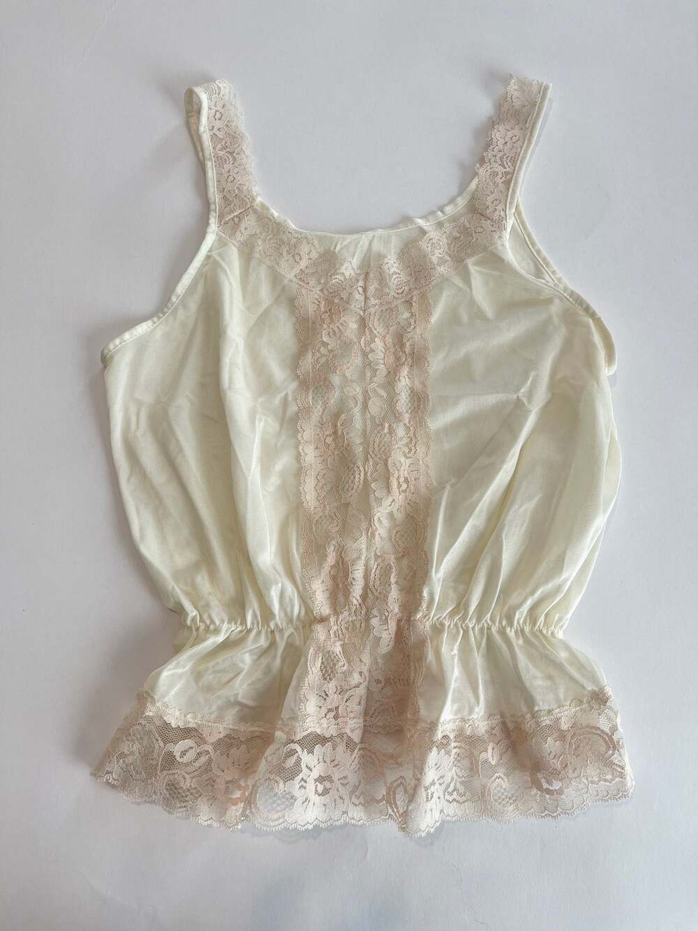 Vintage 90s Ivory Lace Peplum Cami Top Romantic Lingerie Babydoll